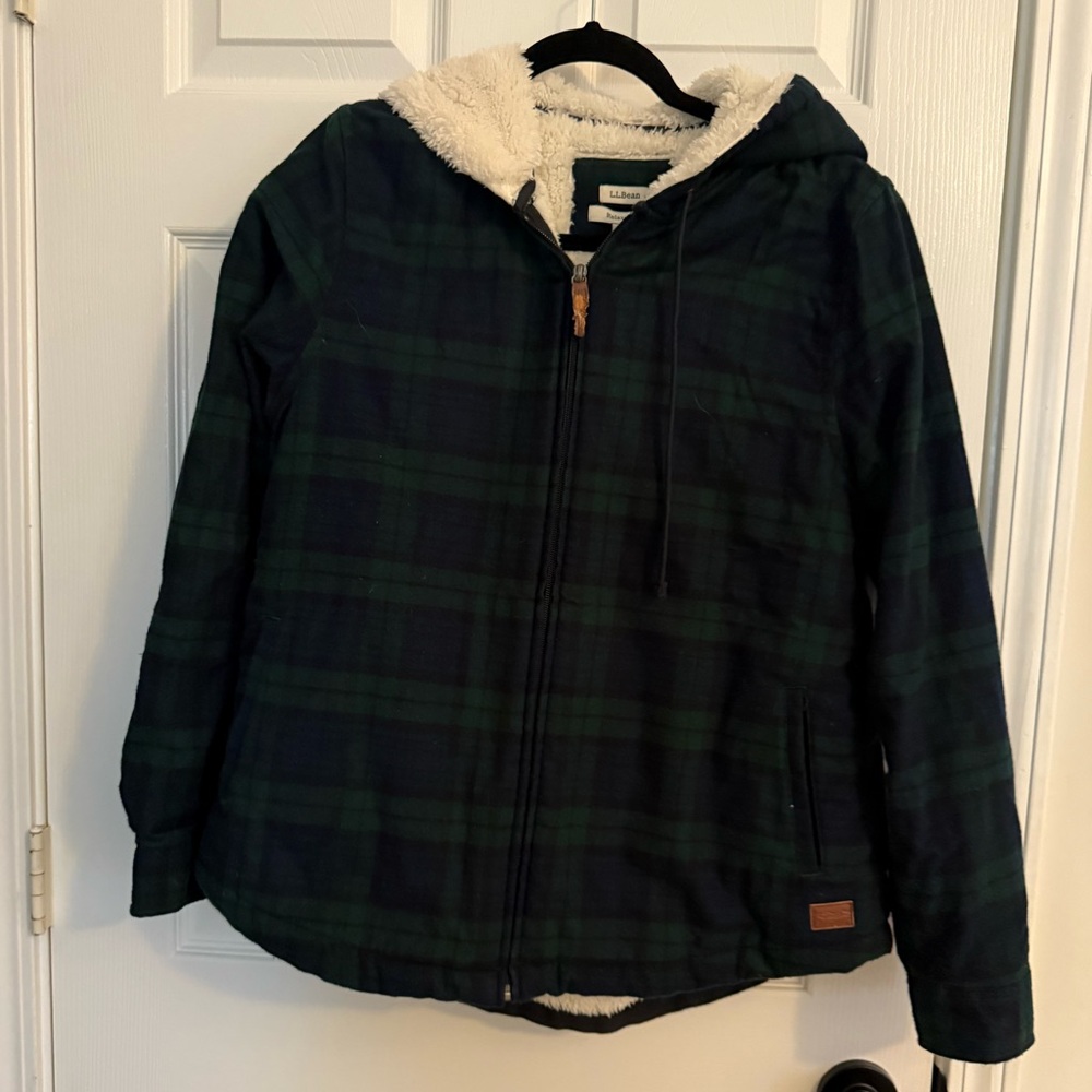 L.L. Bean Women's Scotch Plaid Flannel Shirt, Sherpa-Lined Zip Hoodie - Picture 2 of 4